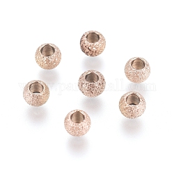 Revestimiento iónico (ip) 304 cuentas espaciadoras texturizadas de acero inoxidable, redondo, oro rosa, 3x2mm, agujero: 1.5 mm