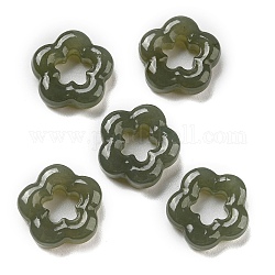 Verbindungsringe aus natürlicher Hetian-Jade, Blumencharme, 12~14x3.8~5 mm