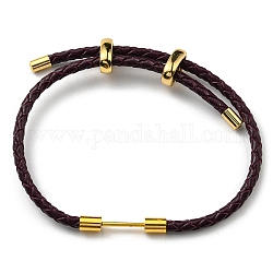 Bracelet à maillons colonne en laiton avec cordons en cuir, bracelet réglable pour femme, brun coco, diamètre intérieur: 5/8~3 pouce (1.6~7.5 cm)