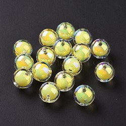 UV Plating Rainbow Iridescent Acrylic Beads, Bead in Bead, Round, Yellow, 15.5mm, Hole: 2.8mm