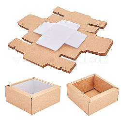 Kraftpapier Karton Schmuckschatullen, mit PVC-Zubehör, Viereck, Kamel, Box: 8.3x8.3x3.6 mm