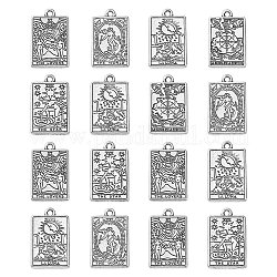 50 pz 5 stili pendenti in lega di stile tibetano, argento antico, rettangolo con motivo tarocchi, argento antico, 23x14x1.5mm, Foro: 1.8 mm, 10pcs / style