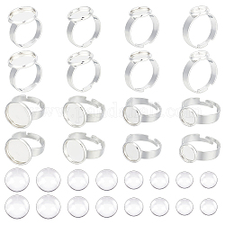 Unicraftale DIY Blank Dome Ringbausatz, inklusive verstellbarer 201-Ring-Einstellungen aus Edelstahl, halbrunde Glascabochons, Edelstahl Farbe, 32 Stück / Karton