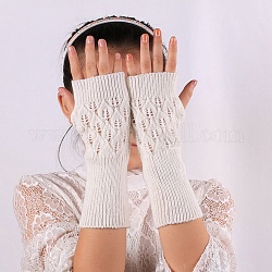 アクリル繊維糸編み指なし手袋  親指穴付き冬用防寒手袋  ホワイト  210mm