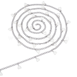 Ph pandahall catena a maglia barbazzale da 6.5 piede, Catene in acciaio inossidabile da 5 mm/0.2 pollici con perle di perle a forma di cuore catene barbazzale per collane, bracciali, creazione di gioielli, borse per vestiti