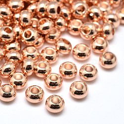 Brass Flat Round Spacer Beads, Rose Gold, 6x4mm, Hole: 2mm