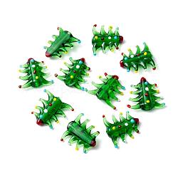 Abalorios de colores vario hechos a mano, árbol de navidad de dibujos animados, verde, 21x19.5x7.2mm, agujero: 1 mm