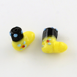 Handmade Lampwork Beads, Boot for Christmas, Yellow, 15x9.5x15mm, Hole: 2mm