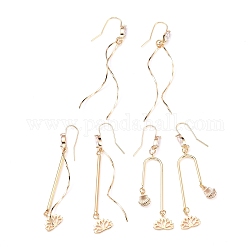 Латунные серьги-люстры с цветком лотоса для девушек и женщин, серьга с кубическим цирконием, золотые, 75 мм, штифты : 0.7 мм, 3 пар / набор