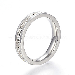304 Stainless Steel Finger Rings, with Rhinestones, Stainless Steel Color, Size 7, 17mm