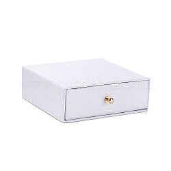 Cofanetto portagioie quadrato con cassetto di carta, con rivetto in ottone, per l'orecchino, confezione regalo di anelli e collane, bianco, 10x10x3~3.2cm