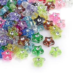 Chapado de perlas de acrílico transparente, metal de plata enlaced, estrella, color mezclado, 9x8.5x4mm, agujero: 1 mm, aproximamente 3000 unidades / 500 g
