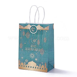Geschenktüten aus rechteckigem Ramadan-Kraftpapier, mit Griffen, für Geschenktüten und Einkaufstüten, blaugrün, 8x14.8x21.2 cm, Falte: 21.2x14.8x0.1cm