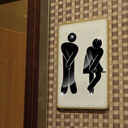 Selbstklebendes 3D-Kunststoff-Spiegel-WC-Schild mit Mann- und Frauenmuster, DIY-Aufkleber mit gekreuzten Beinen für die Toilette, Badezimmer, Schwarz, 11.5~111x7~53x0.5 mm, 9 Stück / Set