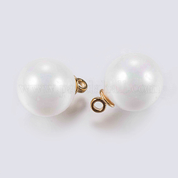 Charms in perle di perle acriliche, con accessori di ottone, placcato di lunga durata, vero placcato oro 18k, bianco, 14.5x10.5mm, Foro: 1 mm