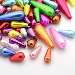 Mixed Color Imitation Pearl ABS Plastic Teardrop Beads, 10~30x6~10mm, Hole: 1~2mm