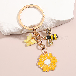 Porte-clés pendentif papillon/fleur/abeille en résine et alliage émaillé, avec des porte-clés en métal, pour accessoires de breloques de sac de clé de voiture, or, 100mm