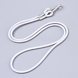 Elastisches Kordelband, Ohrhalterseil, mit platinierten Schlüsselbundverschlüssen aus Eisen, weiß, 62x3 mm, Eisen Schlüsselanhänger Verschluss: 22.5x7.5x2mm