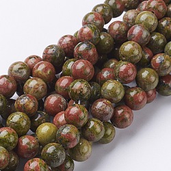 Chapelets de perles en unakite naturelle, ronde, environ 10 mm de diamètre, trou: 1 mm environ 40 perle / Chapelet, 16 pouce