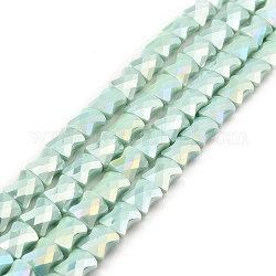 Fili di perle di vetro lastra di colore ab, bastone di bambù sfaccettato, acquamarina, 10.5~11x8x5mm, Foro: 1.4 mm, circa 60pcs/filo, 24.41~25.20'' (62~64 cm)