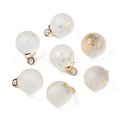 Transparent Spray Painted Glass Pendants, with Light Gold Plated Brass Loop, Frosted, with Glitter Powder, Round, Clear, 14x10mm, Hole: 2mm