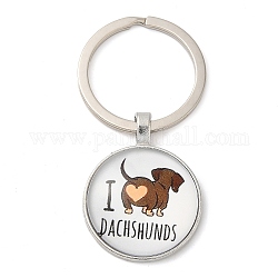 Porte-clés pendentif demi-rond/dôme en alliage et verre, avec porte-clés fendus, modèle de chien avec le mot i teckels, Sienna, 6 cm