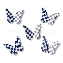 Undurchsichtigen Cabochons, Ton zwei, für DIY-Ohrring-Accessoires, Schmetterling mit Schachbrettmuster, Blau, 22.5x27.5~28.5x4~5.5 mm