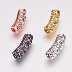 Brass Micro Pave Cubic Zirconia Beads, Tube, Hollow, Mixed Color, 19x6mm, Hole: 3mm
