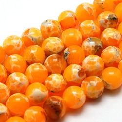 Synthetic Imperial Jasper Bead Strands, Dyed, Round, Dark Orange, 10mm, Hole: 1mm, about 40pcs/strand, 15.7inch