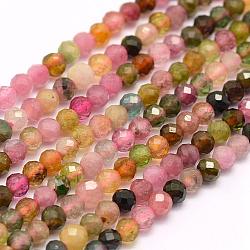 Natural Tourmaline Beads Strands, Grade AA, Faceted, Round, 4mm, Hole: 0.5mm, about 96pcs/strand, 15.7 inch(40cm)