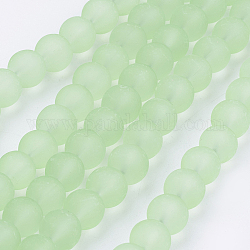 Transparent Glass Bead Strands, Frosted, Round, Pale Green, 8mm, Hole: 1~1.6mm, about 99pcs/strand, 31.4 inch