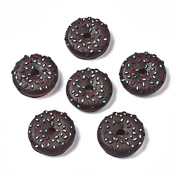Spray Painted Resin Cabochons, Donut, Black, 28.5x28.5x9mm