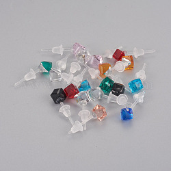 Ohrstecker aus facettiertem Glas, mit Ohrmuttern, Kunststoff-Zubehör, Rhombus, Mischfarbe, 6x6x6 mm, Stift: 0.9 mm