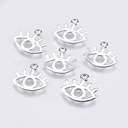 Brass Charms, Eye, Real Platinum Plated, 11.5x13x0.8mm, Hole: 1mm