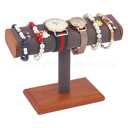 Bar en forme de t en bois recouvert de présentoirs à bracelets en microfibre, support organisateur de bracelet de table, grises , 20.1x8x14.8 cm