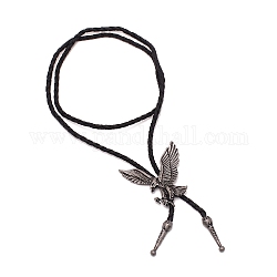 Eagle Laria Necklace for Men Women, PU Leather Cord Adjustable Necklace, Black, Antique Silver, 35.43 inch(90cm)