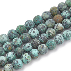 Natural African Turquoise(Jasper) Beads Strands, Frosted, Round, 10mm, Hole: 1.2mm, about 37~40pcs/strand, 14.9~15.1 inch(38~38.5cm)