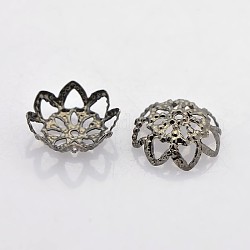 Ausgefallene Perlenkappen aus Eisen, Blume, Metallgrau, 10x4 mm, Bohrung: 1 mm