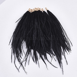 Ostrich Feather Tassel Big Pendant Decorations, with Brass Findings, Golden, Black, 130~170x4mm, Hole: 1.6mm