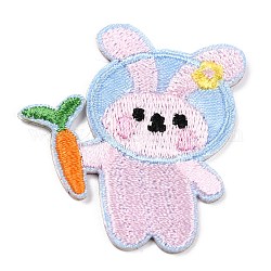 Computergesteuerte stickstoff selbstklebende patches, Patch aufkleben, Kostüm-Zubehör, Applikationen, Kaninchen mit Karotte, rosa, 40.5x38x2 mm