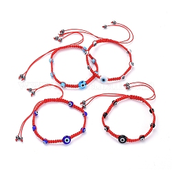 Bracelets de perles de nylon tressés réglables, avec perles de verre au chalumeau faites à la main et perles d'hématite synthétique non magnétique, couleur mixte, diamètre intérieur: 2-3/8 pouce ~ 3-7/8 pouces (6~10 cm)
