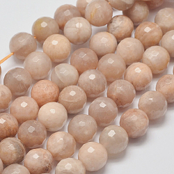 Chapelets de perles de sunstone naturelle naturelles, facette, ronde, 8mm, Trou: 1mm, Environ 48 pcs/chapelet, 15.7 pouce