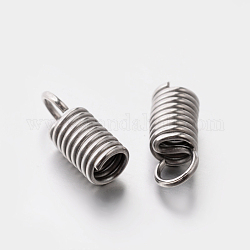 201 Stainless Steel Coil Cord Ends, Stainless Steel Color, 11x4.5mm, Hole: 3mm