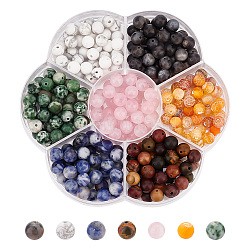 Nbeads 280Pcs 7 Styles Natural Mixed Gemstones Beads, Round, Mixed Dyed and Undyed, 6mm, Hole: 1mm, 40pcs/style
