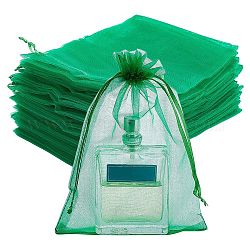 Pandahall элитные мешочки для хранения украшений из органзы, свадебные подарочные пакеты с сетчатыми шнурками, прямоугольные, зелёные, 18x13 см, 100 шт / коробка
