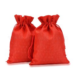 Polyester Imitation Burlap Packing Pouches Drawstring Bags, Red, 18x13cm
