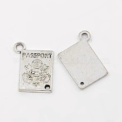 Alloy Charms, Passport, Cadmium Free & Nickel Free & Lead Free, Antique Silver, 16x12x1.5mm, Hole: 2mm