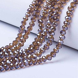 FilI di perline in vetro placcato, lustro di perla placcato, sfaccettato, rondelle, sienna, 8x6mm, Foro: 1 mm, circa 65~72pcs/filo, 15.7~16.1 pollice (40~41 cm)