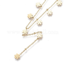 304 Stainless Steel Pendant Necklaces, with Cable Chains and Round Beads, Flower, Golden, 15.75 inch(40cm)