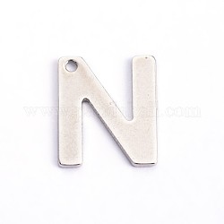 304 acciaio inossidabile fascino della lettera, letter.n, 11x9x0.8mm, Foro: 1 mm